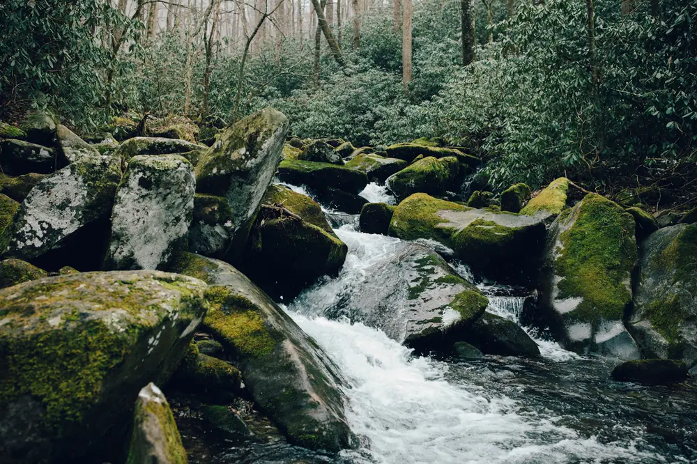River running through a rocky mountain valley
